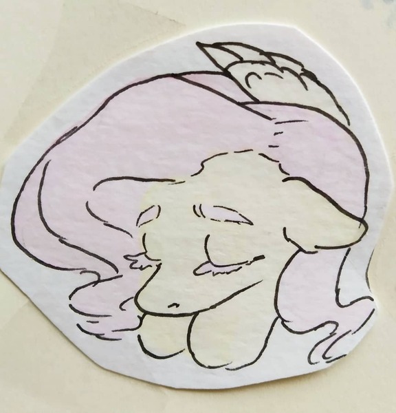 Size: 1080x1125 | Tagged: safe, artist:rover, derpibooru import, fluttershy, pegasus, pony, eyes closed, image, jpeg, traditional art