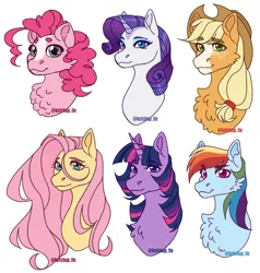 Size: 4685x4923 | Tagged: safe, artist:rdstartie, derpibooru import, applejack, fluttershy, pinkie pie, rainbow dash, rarity, twilight sparkle, alicorn, earth pony, pegasus, pony, unicorn, absurd resolution, alternate hairstyle, chest fluff, female, freckles, image, mane six, mare, png, redesign, scar