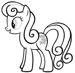 Size: 596x580 | Tagged: safe, artist:kyokinokeaseda, derpibooru import, bon bon, sweetie drops, earth pony, pony, black and white, coloring page, female, grayscale, high res, image, lineart, mare, monochrome, png, simple background, smiling, solo, white background