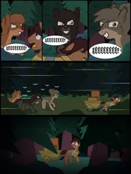 Size: 1280x1700 | Tagged: safe, artist:mr100dragon100, derpibooru import, oc, oc:thomas the wolfpony, wolf, wolf pony, comic:a king's journey home, boxes, crying, forest, image, jpeg, running, scared, tears of fear, tree, wagon, wolves