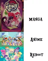 Size: 1522x1920 | Tagged: safe, derpibooru import, apple bloom, applejack, big macintosh, bon bon, diamond tiara, fluttershy, gummy, lily, lily valley, lyra heartstrings, octavia melody, owlowiscious, pinkie pie, princess celestia, princess luna, rainbow dash, rarity, scootaloo, silver spoon, spike, sweetie belle, sweetie drops, twilight sparkle, twilight sparkle (alicorn), vinyl scratch, alicorn, dragon, earth pony, pegasus, pony, unicorn, my little pony: pony life, anime, applejack's hat, bipedal, cowboy hat, female, hat, image, jewelry, jpeg, male, mane seven, mane six, manga, my little pony logo, one eye closed, reboot, tiara, trio, unicorn twilight, wink