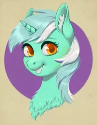 Size: 2726x3525 | Tagged: safe, artist:taytinabelle, derpibooru import, lyra heartstrings, pony, unicorn, bust, chest fluff, cute, ear fluff, female, happy, image, looking at you, mare, open mouth, png, simple background, smiling, solo