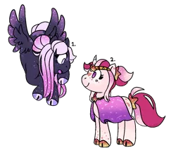 Size: 1118x988 | Tagged: safe, artist:chatonettes, derpibooru import, oc, pegasus, pony, unicorn, cloven hooves, female, flying, horn, image, looking at each other, mare, pegasus oc, png, simple background, transparent background, unicorn oc, wings
