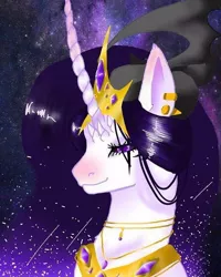 Size: 480x600 | Tagged: safe, artist:_goddesskatie_, derpibooru import, oc, unofficial characters only, pony, unicorn, bust, ear piercing, earring, ethereal mane, eyelashes, female, horn, image, jewelry, jpeg, mare, peytral, piercing, smiling, starry mane, unicorn oc