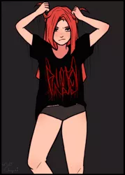 Size: 1024x1434 | Tagged: safe, artist:meliciamelano, derpibooru import, pinkie pie, human, angry, band shirt, black shirt, black underwear, clothes, dark, emo, humanized, image, looking at you, makeup, metal, pinkamena diane pie, png, shirt, solo, underwear