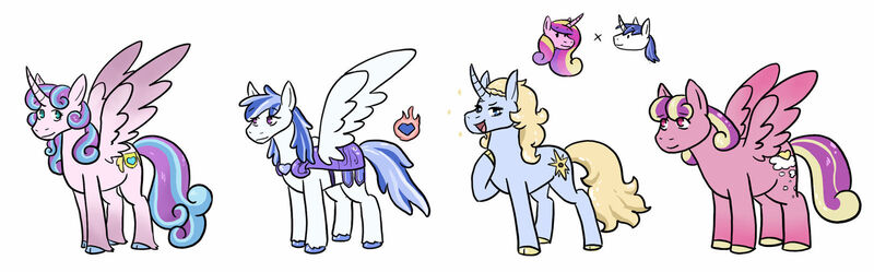 Size: 1600x498 | Tagged: safe, artist:moonstruck-badger, derpibooru import, princess cadance, princess flurry heart, shining armor, oc, oc:cupid, oc:frost shimmer, oc:golden hour, alicorn, pegasus, pony, unicorn, female, image, jpeg, male, mare, offspring, older, older flurry heart, parent:princess cadance, parent:shining armor, parents:shiningcadance, shiningcadance, shipping, simple background, stallion, straight, white background