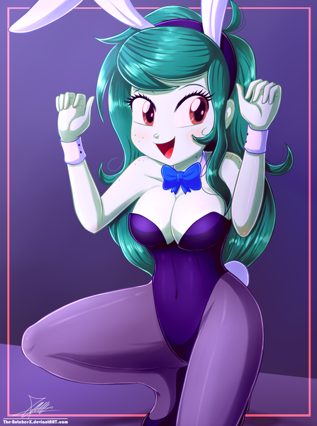 Size: 1220x1636 | Tagged: suggestive, artist:the-butch-x, derpibooru import, wallflower blush, equestria girls, breasts, bunny suit, busty wallflower blush, cleavage, clothes, female, image, playboy bunny, playboy bunny wallflower blush, png, solo, solo female