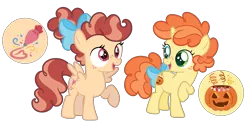 Size: 2873x1408 | Tagged: safe, artist:strawberry-spritz, derpibooru import, pound cake, pumpkin cake, pony, alternate design, bow, female, filly, hair bow, image, png, rule 63, simple background, tail bow, transparent background