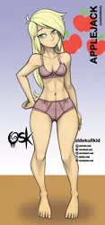 Size: 984x2099 | Tagged: suggestive, artist:oldskullkid, derpibooru import, applejack, equestria girls, belly button, bra, clothes, feet, freckles, image, jpeg, panties, underwear