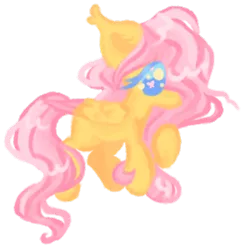 Size: 1376x1394 | Tagged: safe, artist:webkinzworldz, derpibooru import, fluttershy, pegasus, pony, cutie mark eyes, hair over one eye, image, messy mane, no pupils, png, simple background, smol, solo, transparent background, two toned wings, wingding eyes, wings