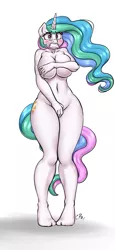 Size: 537x1167 | Tagged: suggestive, artist:pia-sama, derpibooru import, edit, princess celestia, alicorn, anthro, plantigrade anthro, pony, belly button, big breasts, blushing, breasts, busty princess celestia, complete nudity, covering, covering breasts, covering crotch, cropped, embarrassed, embarrassed nude exposure, female, gritted teeth, history repeats itself, huge breasts, image, mare, naked rarity, nudity, png, simple background, white background