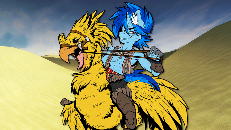 Size: 1920x1080 | Tagged: safe, artist:dialliyon, artist:mimy92sonadow, derpibooru import, oc, oc:dial liyon, anthro, bird, chocobo, anthro oc, desert, final fantasy, final fantasy xii, image, looking at you, png