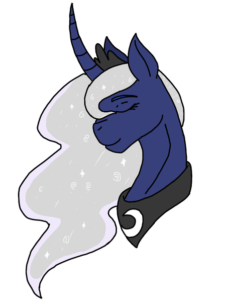 Size: 768x1024 | Tagged: safe, alternate version, artist:agdapl, derpibooru import, princess luna, alicorn, pony, bust, colored, curved horn, ethereal mane, eyes closed, female, horn, image, jewelry, mare, peytral, png, simple background, solo, starry mane, tiara, white background