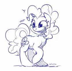 Size: 2048x2004 | Tagged: safe, artist:dilarus, banned from derpibooru, pinkie pie, earth pony, cute, diapinkes, happy, image, jpeg, monochrome, simple background, white background