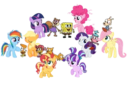 Size: 1280x854 | Tagged: safe, artist:media1997, derpibooru import, applejack, fluttershy, pinkie pie, rainbow dash, rarity, spike, starlight glimmer, sunset shimmer, twilight sparkle, cat, dog, earth pony, human, pegasus, pony, squirrel, unicorn, camp lazlo, catdog, crossover, female, filly, filly applejack, filly fluttershy, filly pinkie pie, filly rainbow dash, filly rarity, filly twilight sparkle, image, mane eight, mane seven, mane six, png, rocko's modern life, sandy cheeks, simple background, sponge, spongebob squarepants, spongebob squarepants (character), transparent background, unicorn twilight, vector, younger