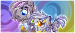 Size: 3283x1477 | Tagged: safe, artist:goddamncat, derpibooru import, oc, unofficial characters only, hybrid, zebra, zony, adoptable, adoption, base used, derpibooru exclusive, half-pony, heterochromia, image, jewel, jewelry, pigtails, png, simple background, solo, zebra oc, zony oc