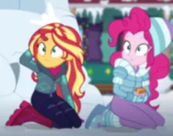 Size: 634x499 | Tagged: safe, derpibooru import, screencap, pinkie pie, sunset shimmer, equestria girls, equestria girls series, holidays unwrapped, spoiler:eqg series (season 2), cropped, image, jpeg, saving pinkie's pie