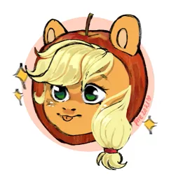 Size: 537x558 | Tagged: safe, artist:amethesaladhair, derpibooru import, applejack, earth pony, apple, applejack becoming an apple, commission, commissioner:raritybro, cute, food, food transformation, image, jackabetes, png, simple background, solo, that pony sure does love apples, tongue out, transformation, ych result