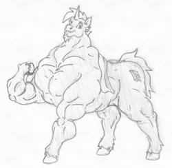 Size: 2000x1950 | Tagged: artist needed, safe, derpibooru import, oc, oc:secret mentore, unicorn, fetish, growth, image, muscle expansion, muscle fetish, muscle growth, muscles, neckerchief, pencil drawing, png, traditional art