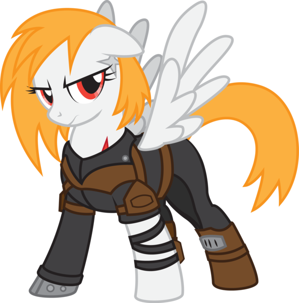 Size: 2069x2096 | Tagged: safe, artist:lightning stripe, derpibooru import, oc, oc:blazen trail, unofficial characters only, pegasus, pony, 2018, armor, clothes, derpibooru exclusive, eyelashes, fallout, image, leather armor, orange hair, orange mane, orange tail, png, red eyes, show accurate, simple background, solo, transparent background, vector