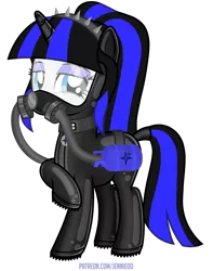 Size: 3500x4450 | Tagged: suggestive, artist:jennieoo, derpibooru import, oc, oc:coldlight bluestar, pony, unicorn, bedroom eyes, boots, clothes, collar, cutie mark, eyeshadow, female, gas mask, gas tank, hose, image, jewelry, latex, latex boots, latex mask, latex suit, looking at you, makeup, mare, mask, png, ponytail, rubbing hooves, shoes, soles, solo, spiked headband, tail wrap, tiara, tight clothing, zipper