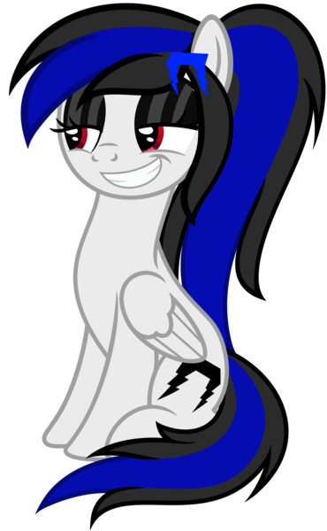 Size: 3588x5819 | Tagged: safe, artist:severity-gray, derpibooru import, oc, oc:labys, unofficial characters only, pegasus, pony, cutie mark, eyeshadow, female, grin, hairpin, image, looking sideways, makeup, mare, png, ponytail, simple background, sitting, smiling, smug, smug face, solo, transparent background, wings