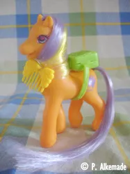 Size: 714x955 | Tagged: safe, derpibooru import, backpack, comb, g2, glittery study, image, irl, jpeg, photo, purse ponies, solo, toy