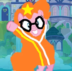 Size: 320x313 | Tagged: safe, derpibooru import, edit, edited screencap, screencap, pinkie pie, earth pony, 1000 hours in ms paint, clothes, dj lance rock, flash game, glasses, hair color edit, image, logo, ms paint, nick jr., png, solo, stars, yo gabba gabba