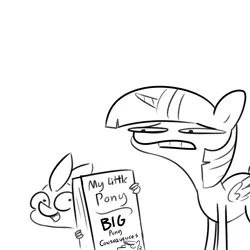 Size: 3000x3000 | Tagged: safe, artist:tjpones, derpibooru import, spike, twilight sparkle, twilight sparkle (alicorn), alicorn, dragon, pony, black and white, book, duo, female, grayscale, high res, image, male, mare, monochrome, png, simple background, white background