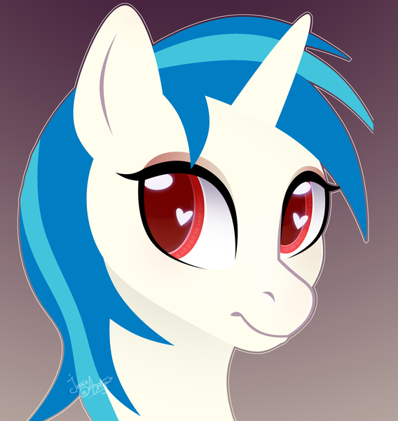 Size: 1800x1900 | Tagged: safe, artist:77jessieponygames77, derpibooru import, vinyl scratch, pony, unicorn, bust, female, gradient background, heart eyes, image, mare, png, red eyes, solo, wingding eyes, wrong eye color