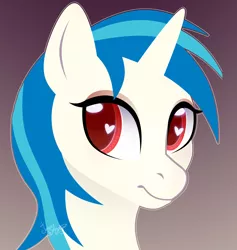 Size: 1800x1900 | Tagged: safe, artist:77jessieponygames77, derpibooru import, vinyl scratch, pony, unicorn, bust, female, gradient background, heart eyes, image, mare, png, red eyes, solo, wingding eyes, wrong eye color