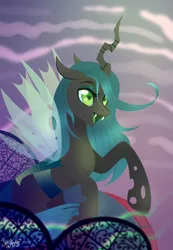 Size: 3031x4368 | Tagged: safe, artist:77jessieponygames77, derpibooru import, queen chrysalis, changeling, changeling queen, fangs, female, heart eyes, image, open mouth, png, rearing, solo, wingding eyes