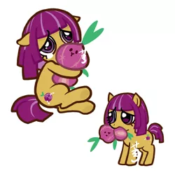 Size: 2362x2362 | Tagged: safe, artist:aq3yqsvcu1hnema, derpibooru import, ponified, earth pony, pony, cookie run, crying, female, filly, hug, image, jpeg, onion cookie, plushie, sad, simple background, text, white background