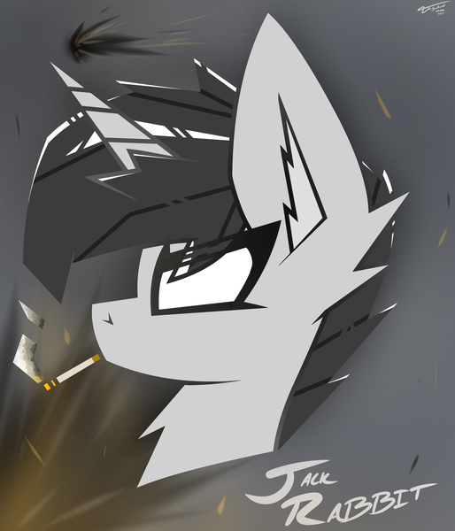 Size: 3000x3500 | Tagged: safe, artist:flywheel, derpibooru import, oc, oc:jack rabbit, bust, cigarette, image, png