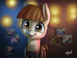 Size: 2125x1597 | Tagged: safe, artist:supermoix, derpibooru import, featherweight, pegasus, pony, camera, cute, happy, image, looking at you, photo, png, simple background, solo