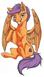 Size: 4016x7014 | Tagged: safe, artist:avafury, derpibooru import, scootaloo, pegasus, pony, absurd resolution, grin, image, jpeg, simple background, smiling, solo, traditional art, white background