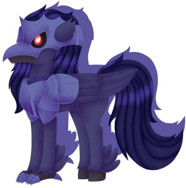 Size: 1920x1940 | Tagged: safe, artist:spokenmind93, derpibooru import, oc, hippogriff, armor, chest plate, corviknight, cybernetic eyes, helmet, hippogriff oc, image, png, pokémon, ponymon, red eyes, solo