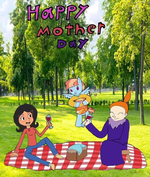 Size: 2325x2733 | Tagged: safe, derpibooru import, wind whistler, bob's burgers, crossover, female, image, jpeg, linda belcher, moomins, mother, mother's day, mymble, picnic