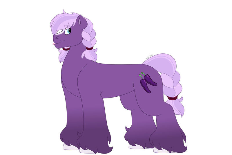 Size: 1280x854 | Tagged: safe, artist:itstechtock, derpibooru import, oc, oc:bell pepper, earth pony, pony, female, image, jpeg, magical lesbian spawn, mare, offspring, parent:cayenne, parent:raspberry sorbet, simple background, solo, white background