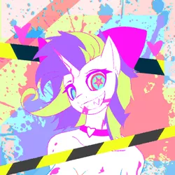 Size: 3000x3000 | Tagged: safe, artist:astril, derpibooru import, oc, oc:sugar marmalade, pony, unicorn, album cover, bow, colored pupils, female, females only, heart, horn, image, jewelry, looking at you, mare, marmalade, model, necklace, png, psycho, smiley face, smiling, smiling at you, starry eyes, unicorn oc, wingding eyes