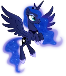 Size: 4300x4977 | Tagged: safe, artist:negatif22, derpibooru import, princess luna, alicorn, pony, ethereal mane, female, flying, image, mare, png, simple background, smiling, solo, spread wings, transparent background, vector, wings