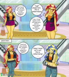 Size: 1800x2000 | Tagged: safe, artist:chuyryu, derpibooru import, sunset shimmer, oc, oc:evening glow, oc:summer daydream (sunset's mother), equestria girls, clothes swap, comic, facepalm, female, image, mother and child, mother and daughter, offspring, parent:flash sentry, parent:sunset shimmer, parents:flashimmer, png