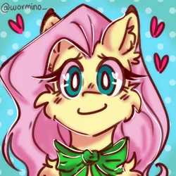 Size: 500x500 | Tagged: safe, artist:teaandsheep, derpibooru import, fluttershy, pony, abstract background, blushing, bow, bust, cheek fluff, ear fluff, female, full face view, heart, heart eyes, icon, image, looking at you, mare, png, portrait, shoulder fluff, smiling, solo, wingding eyes