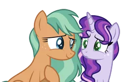 Size: 2000x1337 | Tagged: safe, artist:gallantserver, derpibooru import, oc, oc:frostbite, oc:saccharine, earth pony, pony, unicorn, female, image, mare, offspring, parent:apple brown betty, parent:aria blaze, png, simple background, transparent background