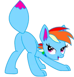 Size: 8591x8832 | Tagged: suggestive, artist:ejlightning007arts, derpibooru import, oc, oc:rainbow eevee, unofficial characters only, eevee, butt, butt shake, face down ass up, image, looking back, not rainbow dash, open mouth, plot, png, pokémon, pony hybrid, sexy, simple background, solo, transparent background, vector