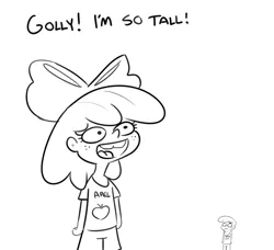 Size: 3288x3000 | Tagged: safe, artist:tjpones, derpibooru import, edit, apple bloom, equestria girls, applebuck, black and white, duo, freckles, grayscale, height difference, image, monochrome, open mouth, png, rule 63, self paradox, simple background, tooth gap, white background