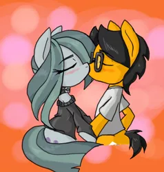 Size: 1280x1344 | Tagged: safe, artist:a.s.e, derpibooru import, marble pie, oc, oc:a.s.e, earth pony, pony, canon x oc, clothes, couple, earth pony oc, glasses, image, jpeg, kissing, love, shipping