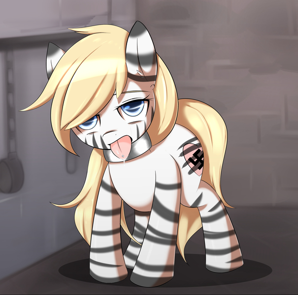 Size: 2213x2196 | Tagged: questionable, artist:aryanne, edit, oc, oc:aryanne, unofficial characters only, 4chan, aryanne getting striped, blonde, chains, collar, cutiemarking, drool, dungeon, exhausted, female, fluffy, image, jpeg, nazi, rpg, slave, solo, solo female, striped, swastika, text, thirsty, /trash/