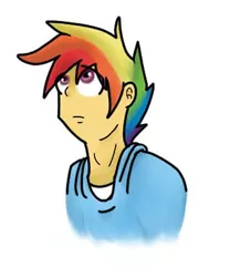 Size: 320x384 | Tagged: safe, artist:marmerso, derpibooru import, rainbow dash, human, bust, clothes, hoodie, humanized, image, jpeg, rainbow blitz, rule 63, simple background, solo, white background