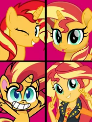 Size: 1717x2284 | Tagged: safe, artist:orin331, derpibooru import, sunset shimmer, ponified, pony, unicorn, equestria girls, equestria girls series, my little pony: pony life, my little pony: the movie, bipedal, female, g4 to g4.5, geode of empathy, grin, image, jpeg, magical geodes, mare, movie accurate, one eye closed, smiling, tongue out, wink